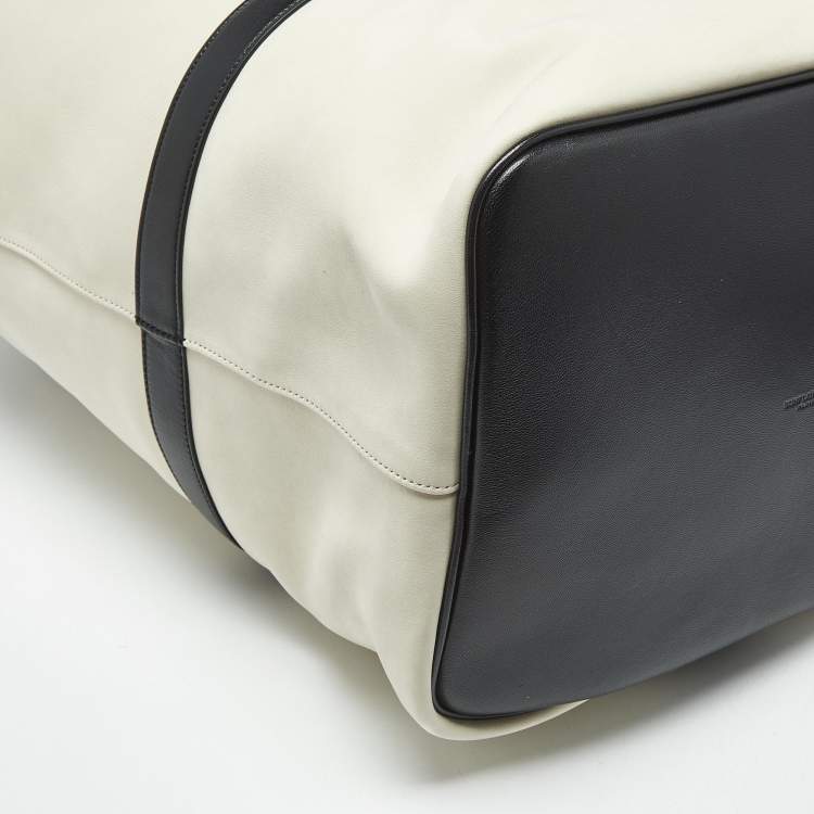 Pre Owned Saint Laurent Cream/Black Nubuck and Leather Rive Gauche Sling Bag