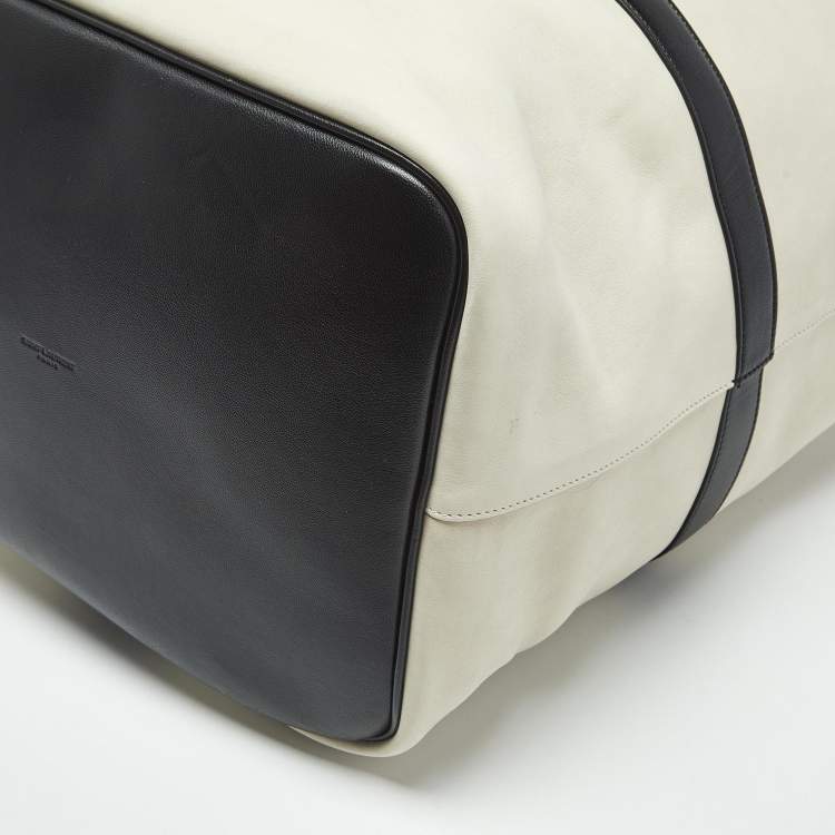 Pre Owned Saint Laurent Cream/Black Nubuck and Leather Rive Gauche Sling Bag