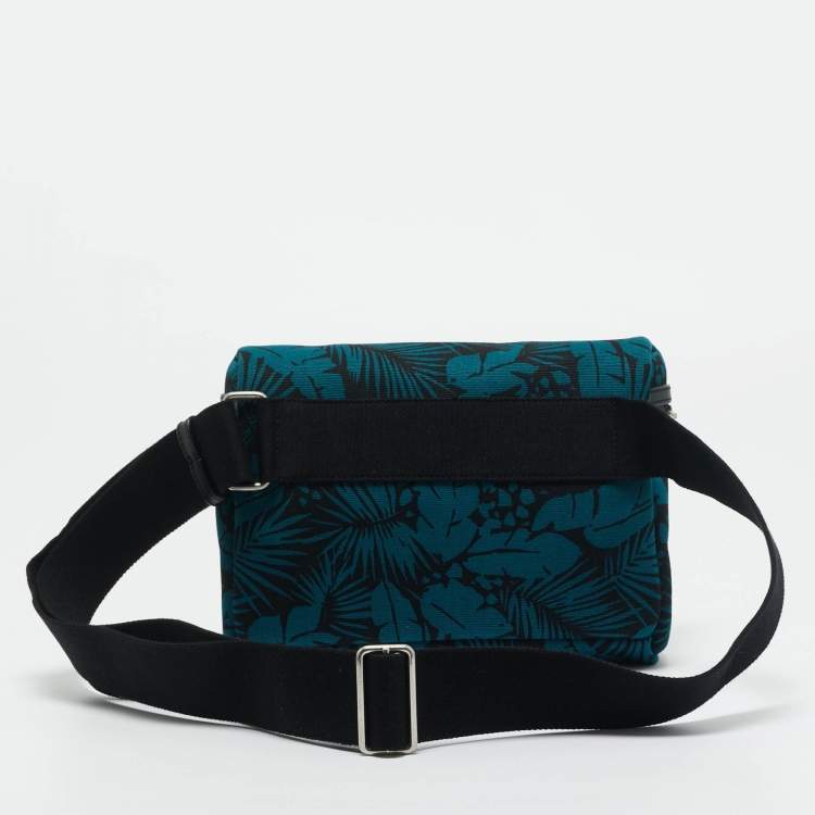 Pre Owned Saint Laurent Teal Green/Black Printed Canvas City Belt Bag