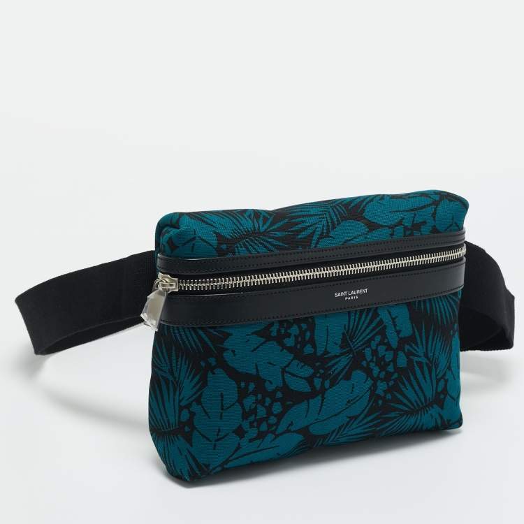 Pre Owned Saint Laurent Teal Green/Black Printed Canvas City Belt Bag