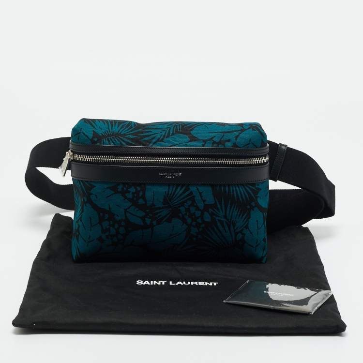 Pre Owned Saint Laurent Teal Green/Black Printed Canvas City Belt Bag