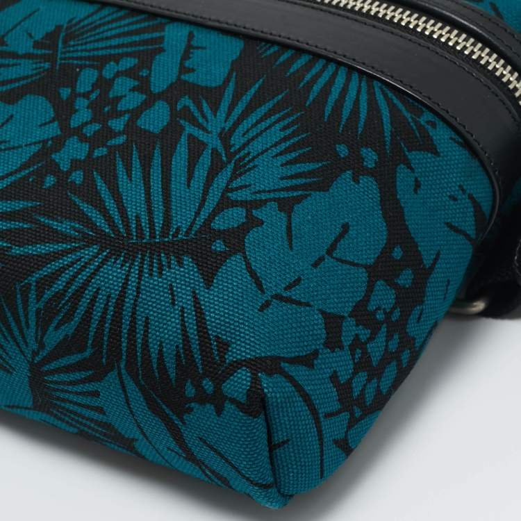 Pre Owned Saint Laurent Teal Green/Black Printed Canvas City Belt Bag