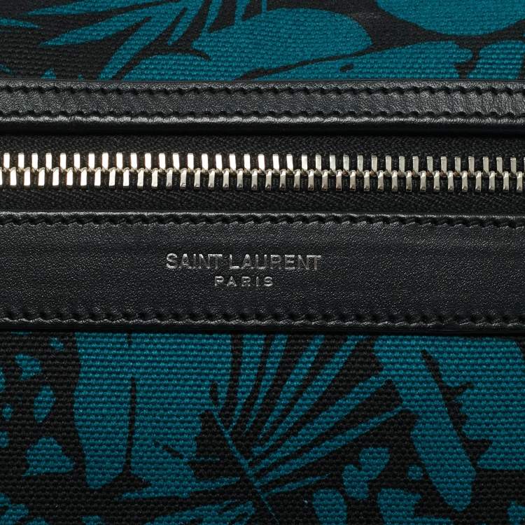 Pre Owned Saint Laurent Teal Green/Black Printed Canvas City Belt Bag