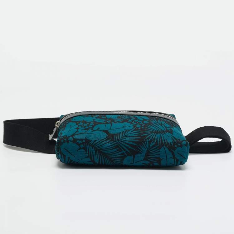 Pre Owned Saint Laurent Teal Green/Black Printed Canvas City Belt Bag