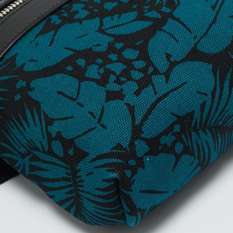 Pre Owned Saint Laurent Teal Green/Black Printed Canvas City Belt Bag