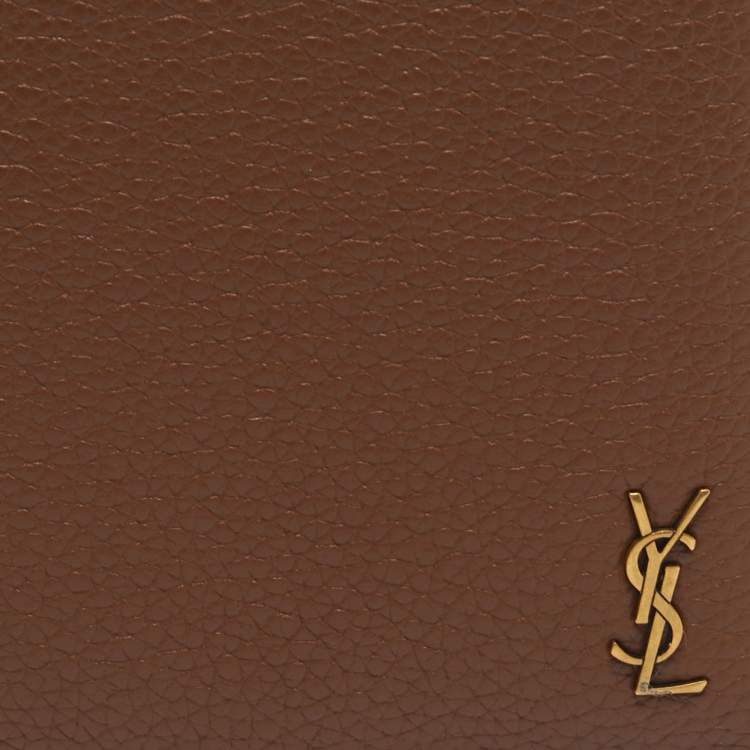 Pre Owned Saint Laurent Brown Leather Tiny Cassandre East/West Bifold Wallet