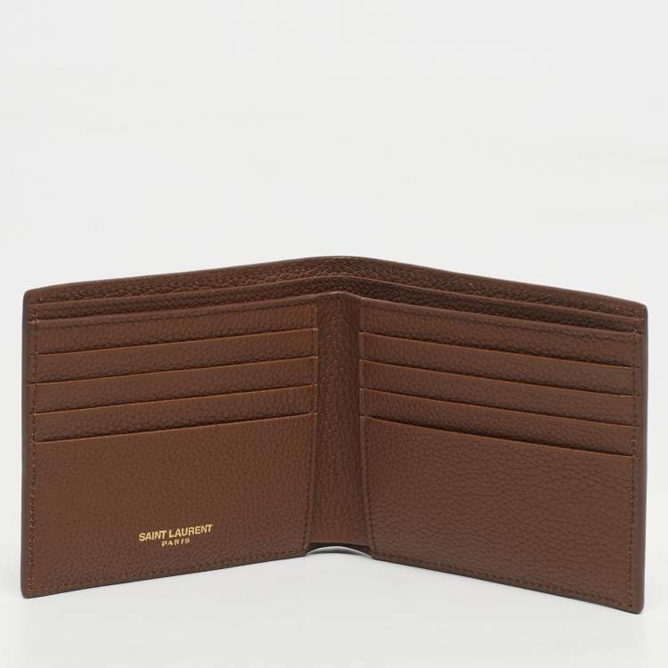 Pre Owned Saint Laurent Brown Leather Tiny Cassandre East/West Bifold Wallet