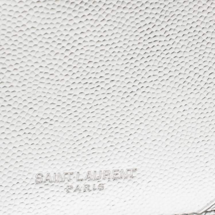Pre Owned Saint Laurent Metallic Silver Leather Zip Card Holder 