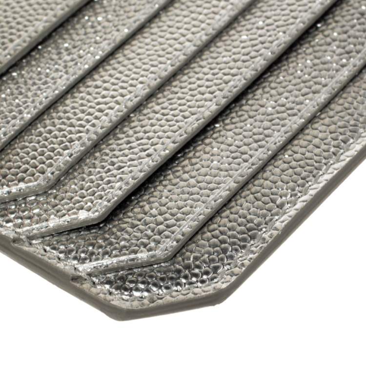 Pre Owned Saint Laurent Metallic Silver Leather Zip Card Holder 