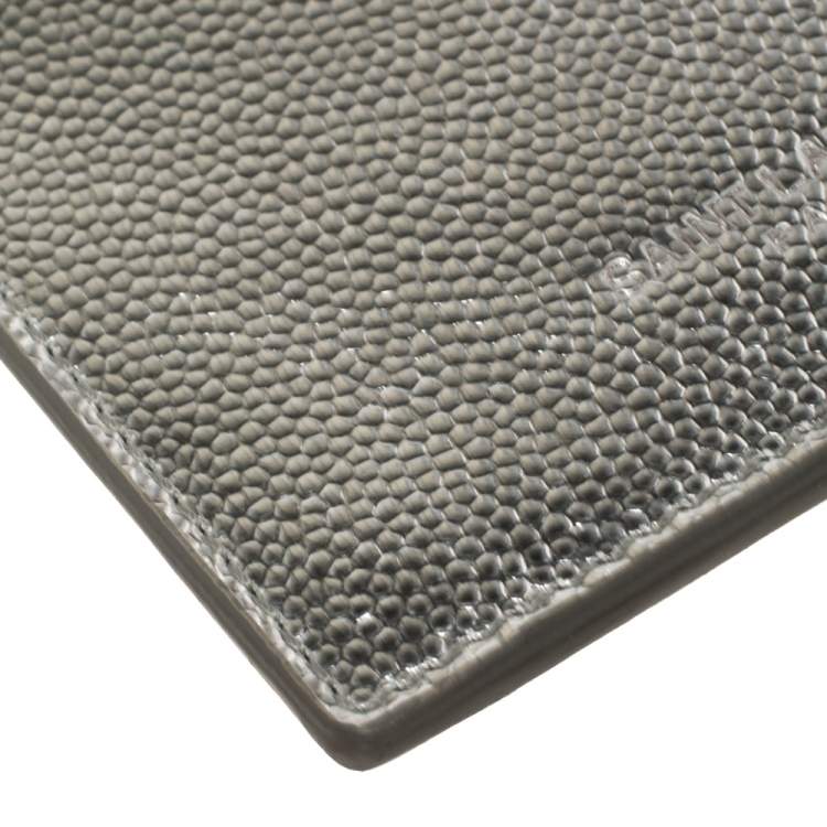 Pre Owned Saint Laurent Metallic Silver Leather Zip Card Holder 
