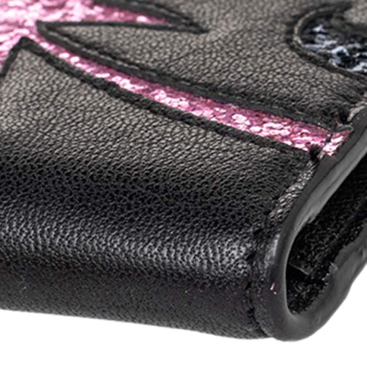 Pre Owned Saint Laurent Black Leather Palm Tree Wallet
