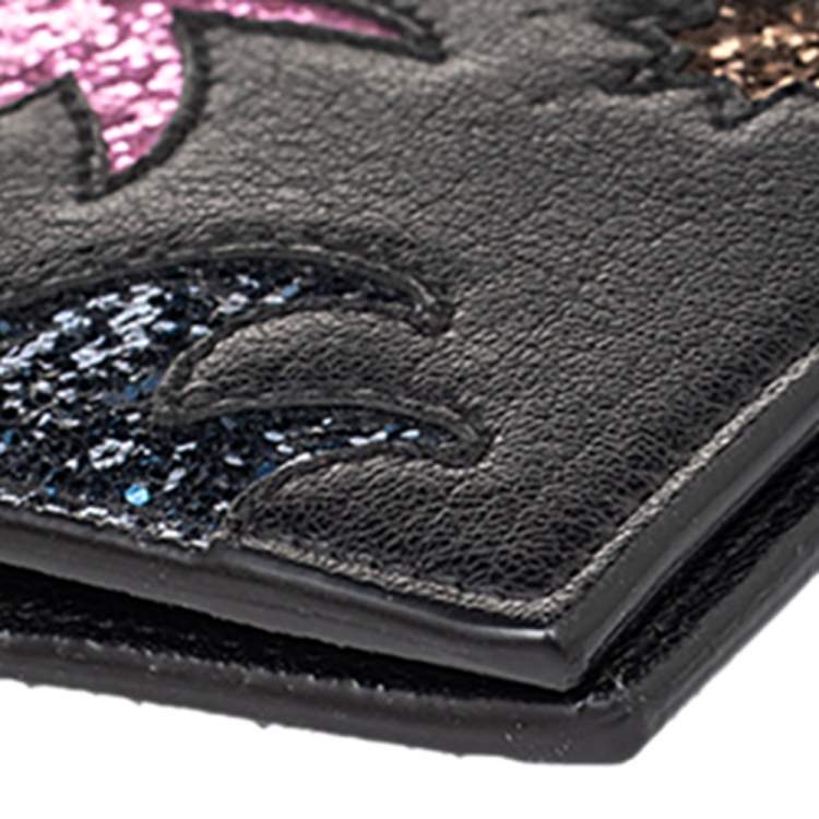 Pre Owned Saint Laurent Black Leather Palm Tree Wallet