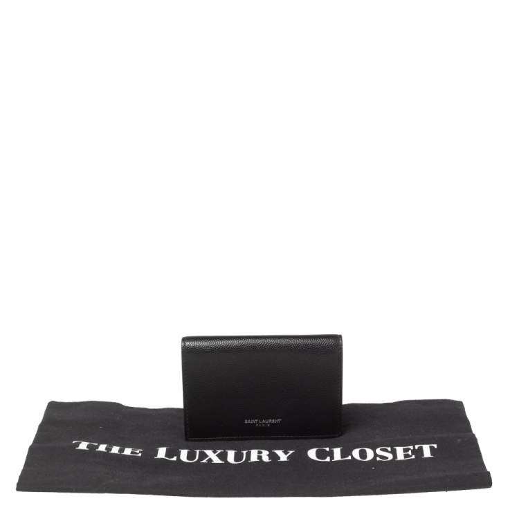 Pre Owned Saint Laurent Black Textured Leather Business Card Holder