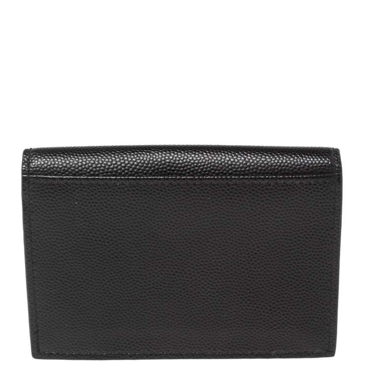 Pre Owned Saint Laurent Black Textured Leather Business Card Holder