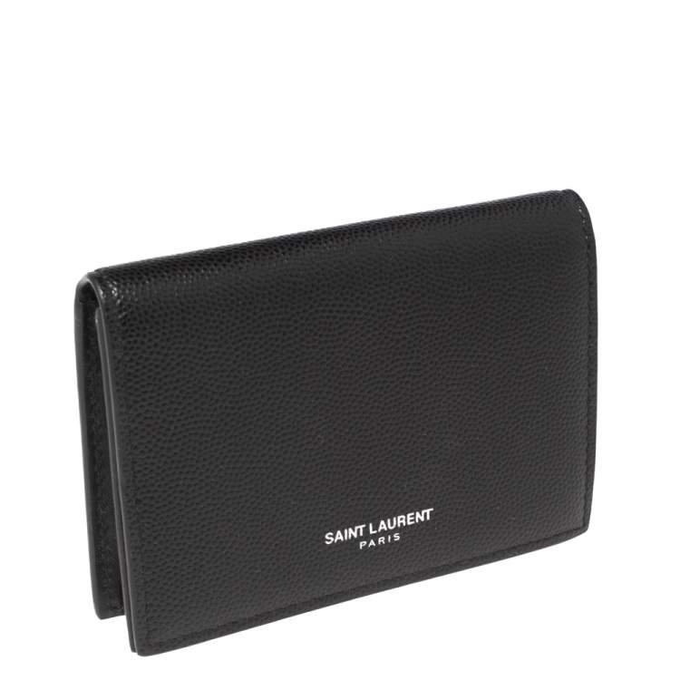 Pre Owned Saint Laurent Black Textured Leather Business Card Holder