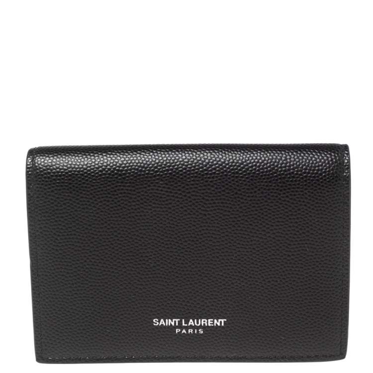 Pre Owned Saint Laurent Black Textured Leather Business Card Holder