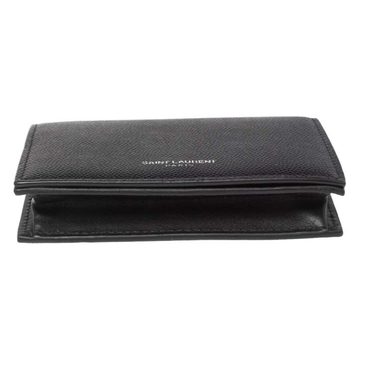 Pre Owned Saint Laurent Black Textured Leather Business Card Holder