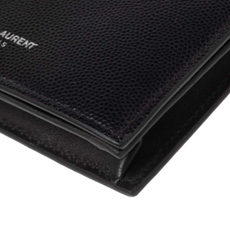 Pre Owned Saint Laurent Black Textured Leather Business Card Holder