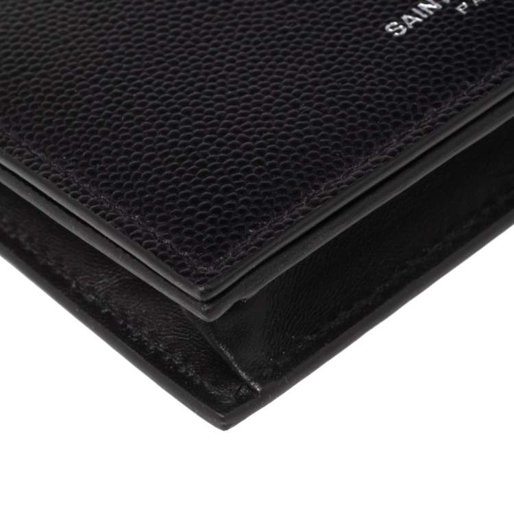 Pre Owned Saint Laurent Black Textured Leather Business Card Holder