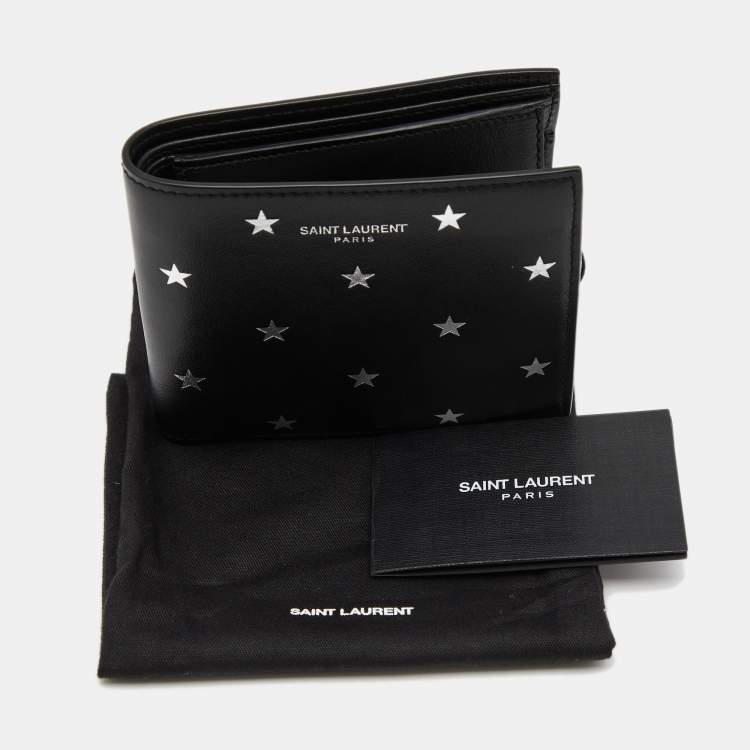 Pre Owned Saint Laurent Black Leather Star Printed Bifold Wallet