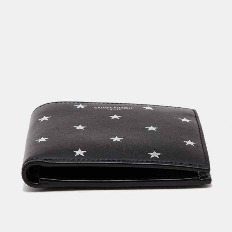 Pre Owned Saint Laurent Black Leather Star Printed Bifold Wallet