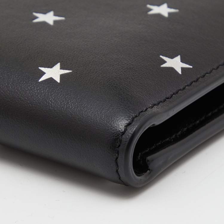 Pre Owned Saint Laurent Black Leather Star Printed Bifold Wallet