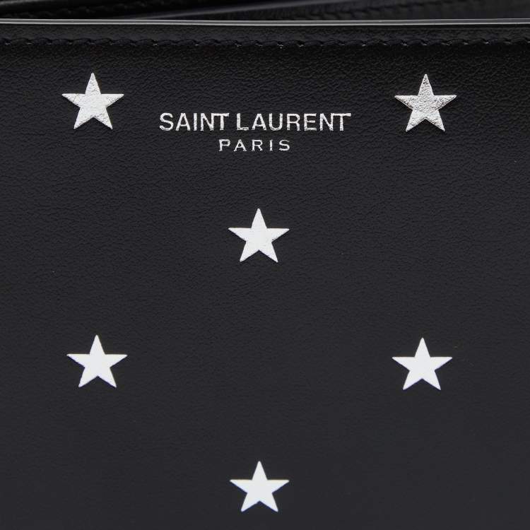 Pre Owned Saint Laurent Black Leather Star Printed Bifold Wallet