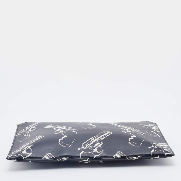 Pre Owned Saint Laurent Black Gun Pop Printed Leather Zip Pouch