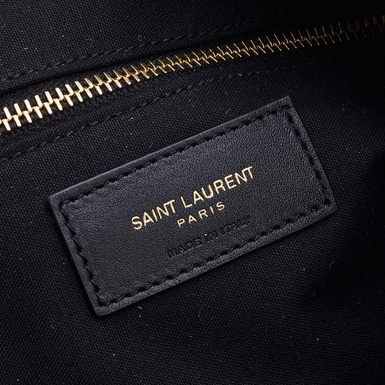 Pre Owned Saint Laurent Beige Woven Raffia Le Tuc Logo Embroidered Shoulder Bag