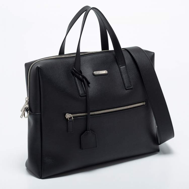 Pre Owned Saint Laurent Black Leather Briefcase