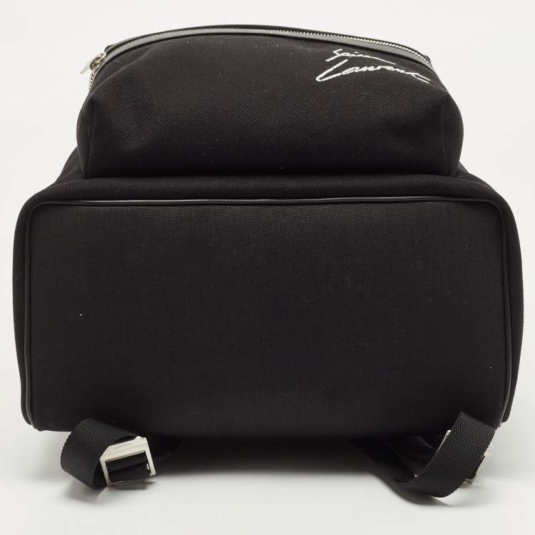 Pre Owned Saint Laurent Black Canvas Logo Embroidered City Backpack