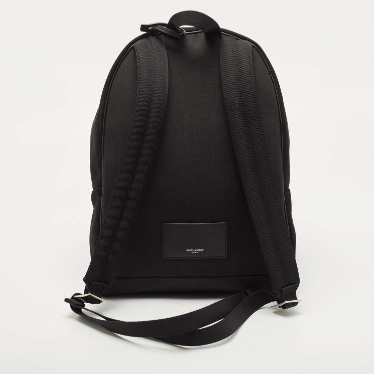 Pre Owned Saint Laurent Black Canvas Logo Embroidered City Backpack