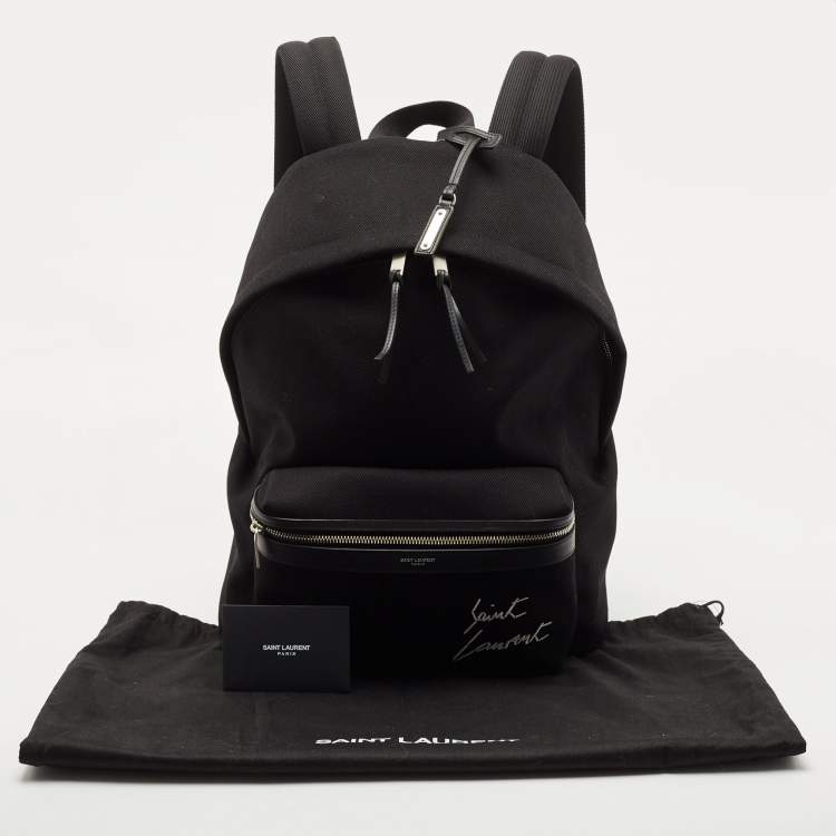 Pre Owned Saint Laurent Black Canvas Logo Embroidered City Backpack
