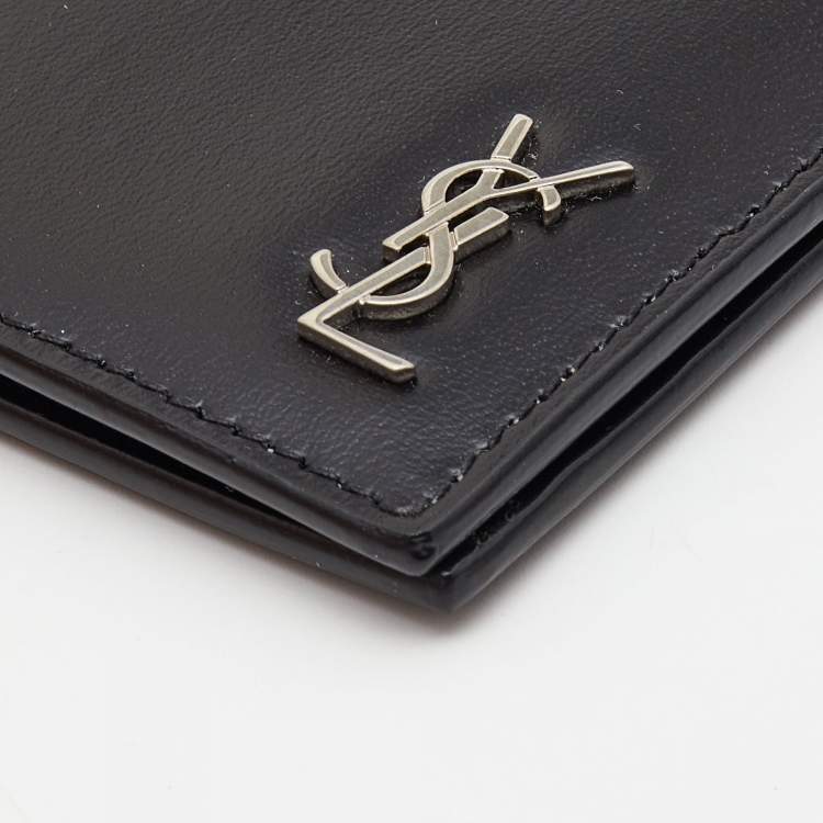 Pre Owned Saint Laurent Black Leather Bifold  Money Clip Wallet