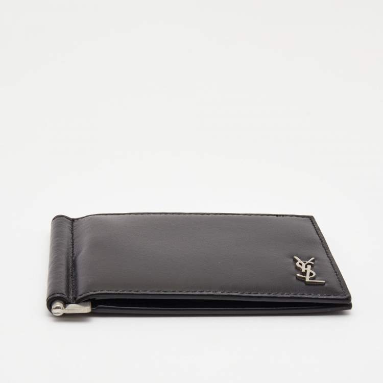 Pre Owned Saint Laurent Black Leather Bifold  Money Clip Wallet