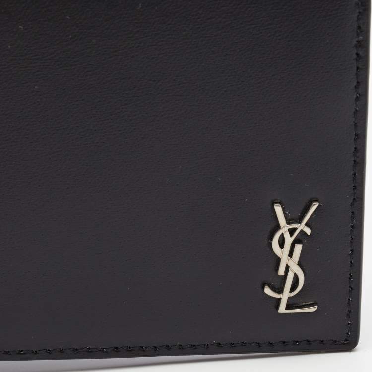 Pre Owned Saint Laurent Black Leather Bifold  Money Clip Wallet