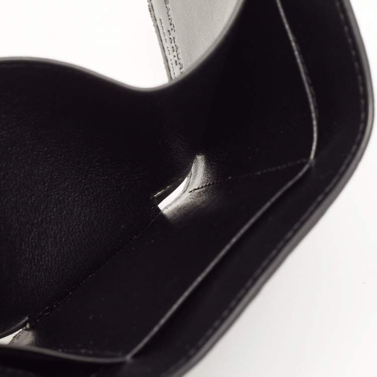 Pre Owned Saint Laurent Black Croc Embossed Leather Trifold Card Case