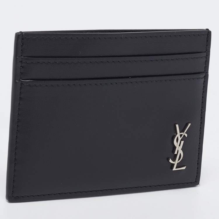 Pre Owned Saint Laurent Black Leather Monogram Card Holder