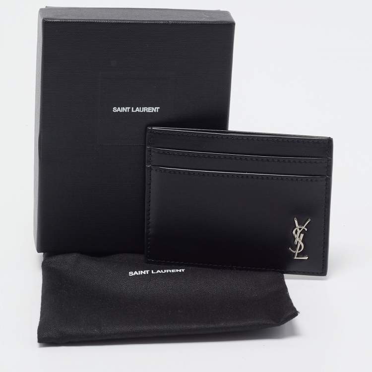 Pre Owned Saint Laurent Black Leather Monogram Card Holder