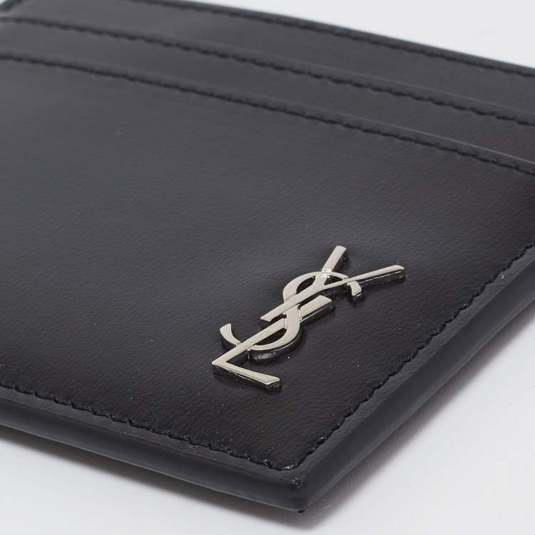 Pre Owned Saint Laurent Black Leather Monogram Card Holder