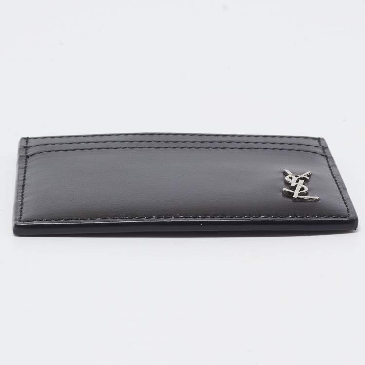 Pre Owned Saint Laurent Black Leather Monogram Card Holder
