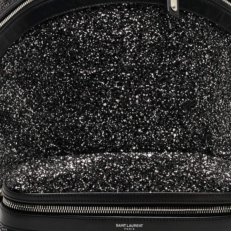 Pre Owned Saint Laurent Black/Silver Glitter City Backpack