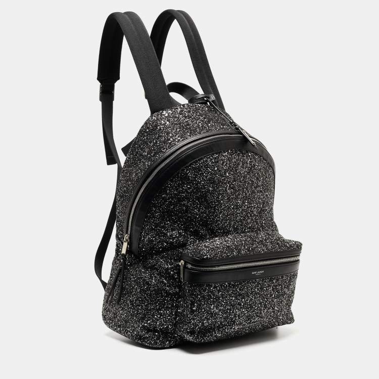 Pre Owned Saint Laurent Black/Silver Glitter City Backpack