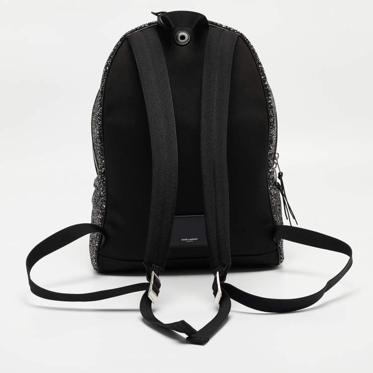 Pre Owned Saint Laurent Black/Silver Glitter City Backpack