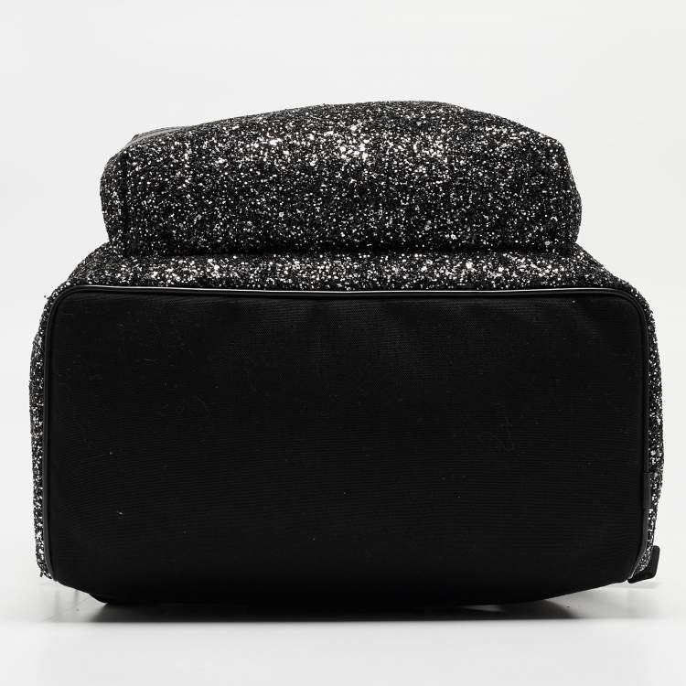Pre Owned Saint Laurent Black/Silver Glitter City Backpack
