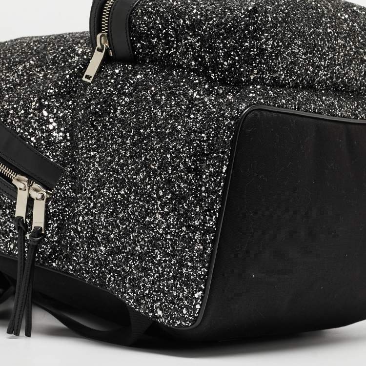 Pre Owned Saint Laurent Black/Silver Glitter City Backpack