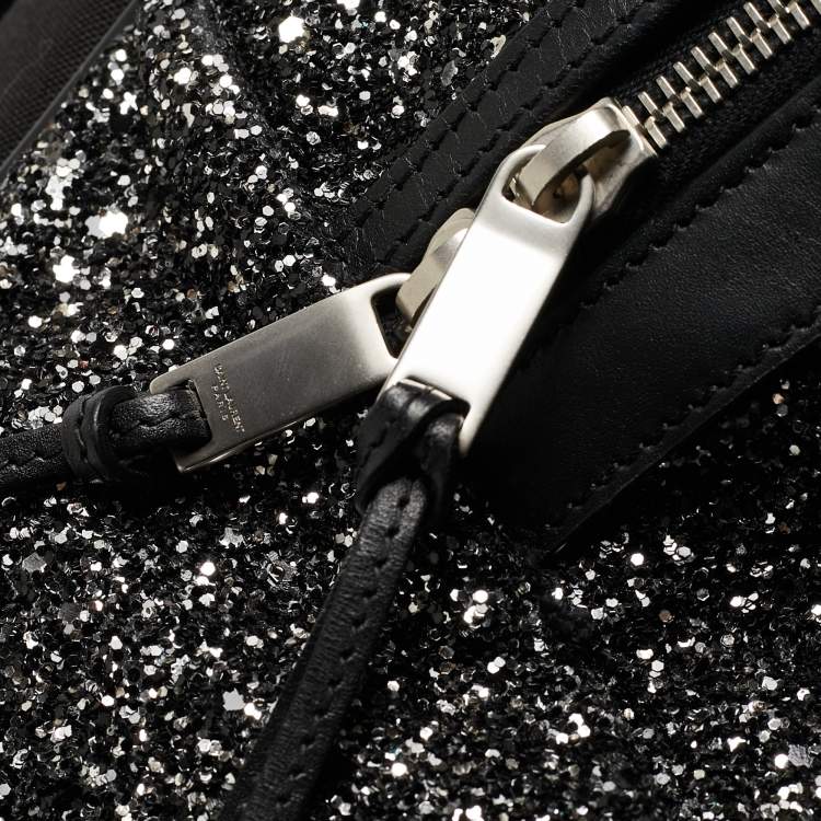Pre Owned Saint Laurent Black/Silver Glitter City Backpack
