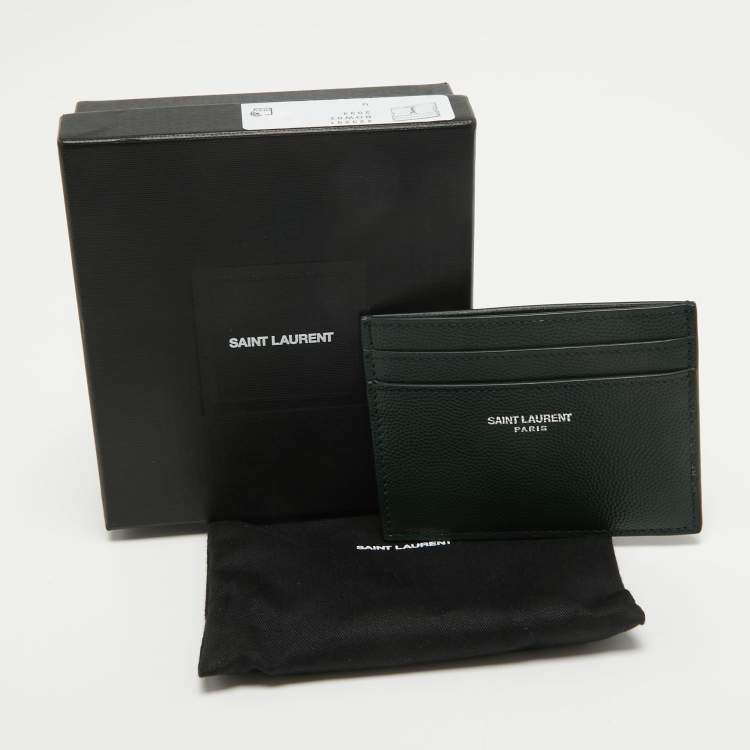 Pre Owned Saint Laurent Dark Green Leather Logo Card Holder