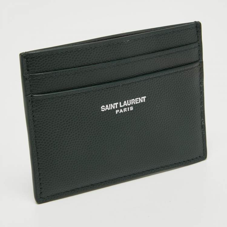 Pre Owned Saint Laurent Dark Green Leather Logo Card Holder