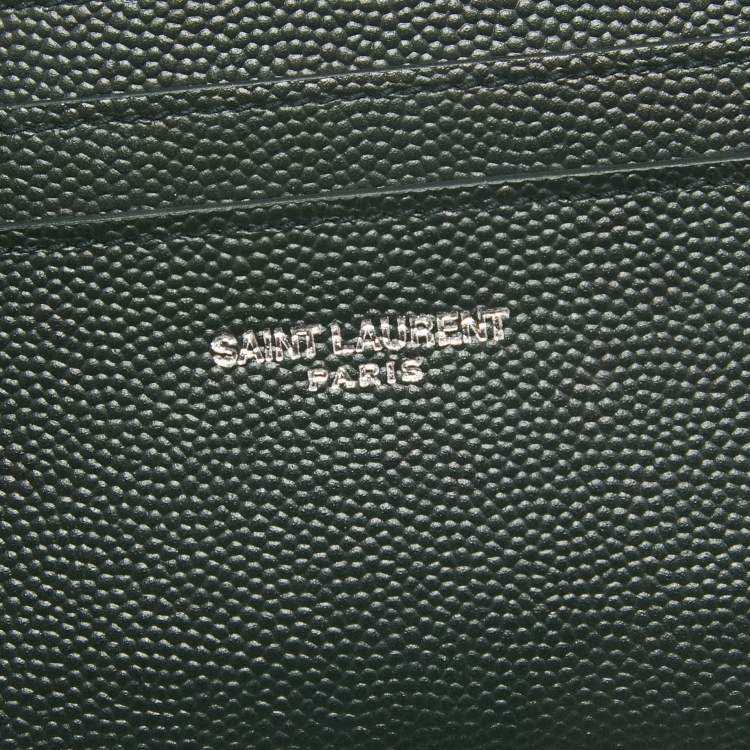 Pre Owned Saint Laurent Dark Green Leather Logo Card Holder